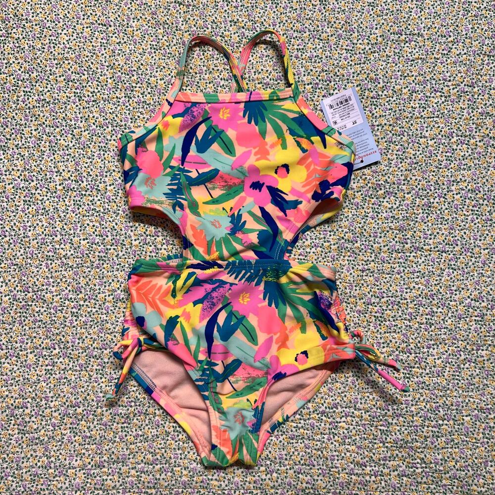 CAT & JACK GIRLS TROPICAL PRINT SWIMSUIT SIZE 3T